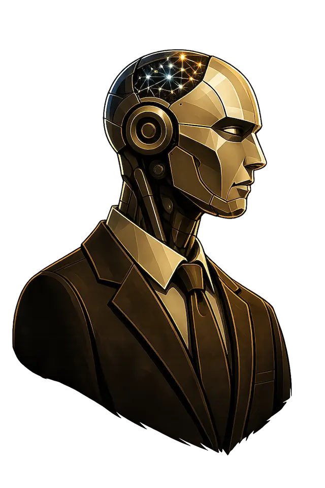 Stylized figure representing the synthesis of AI and legal expertise
